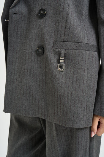 Blazer donna doppiopetto gessato grigio antracite - 5
