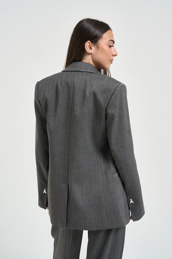 Blazer donna doppiopetto gessato grigio antracite - 6