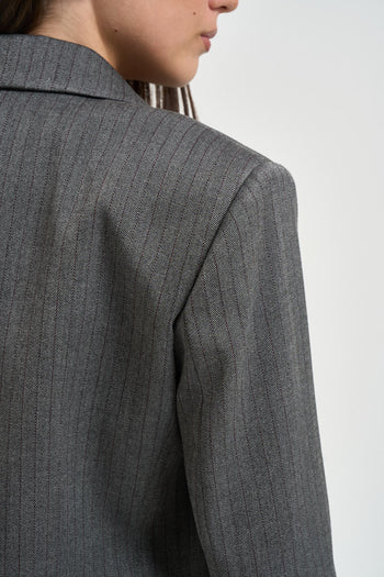 Blazer donna doppiopetto gessato grigio antracite - 7