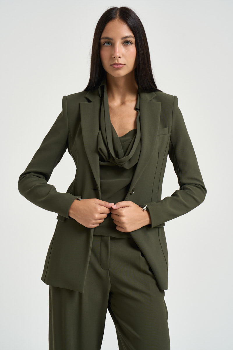 Giacca donna monopetto verde oliva 8S0087 C8001-G639 PATRIZIA PEPE 