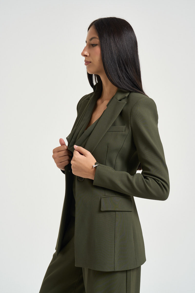 Giacca donna monopetto verde oliva 8S0087 C8001-G639 PATRIZIA PEPE 