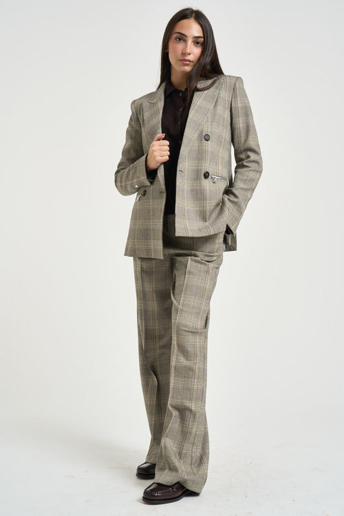 Giacca donna doppiopetto check grigio - 2