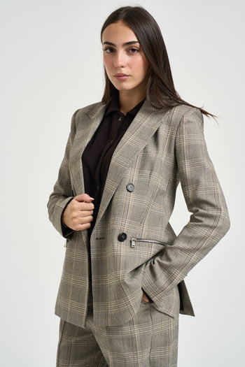 Giacca donna doppiopetto check grigio - 3