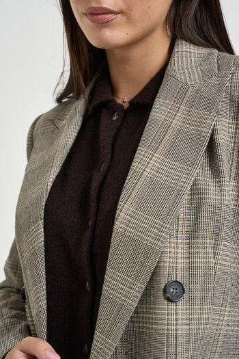Giacca donna doppiopetto check grigio - 5