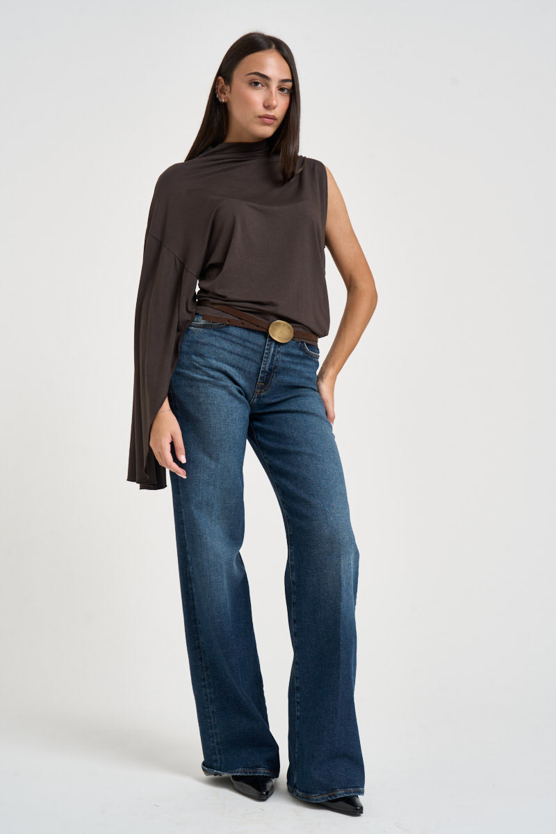 Blusa donna manica asimmetrica cioccolato B03L0424 MORO PHILIA LOFT 
