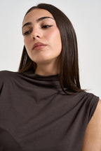 Blusa donna manica asimmetrica cioccolato B03L0424 MORO PHILIA LOFT 