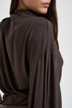 Blusa donna manica asimmetrica cioccolato B03L0424 MORO PHILIA LOFT 