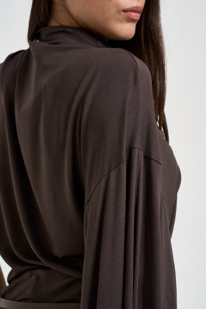 Blusa donna manica asimmetrica cioccolato B03L0424 MORO PHILIA LOFT 