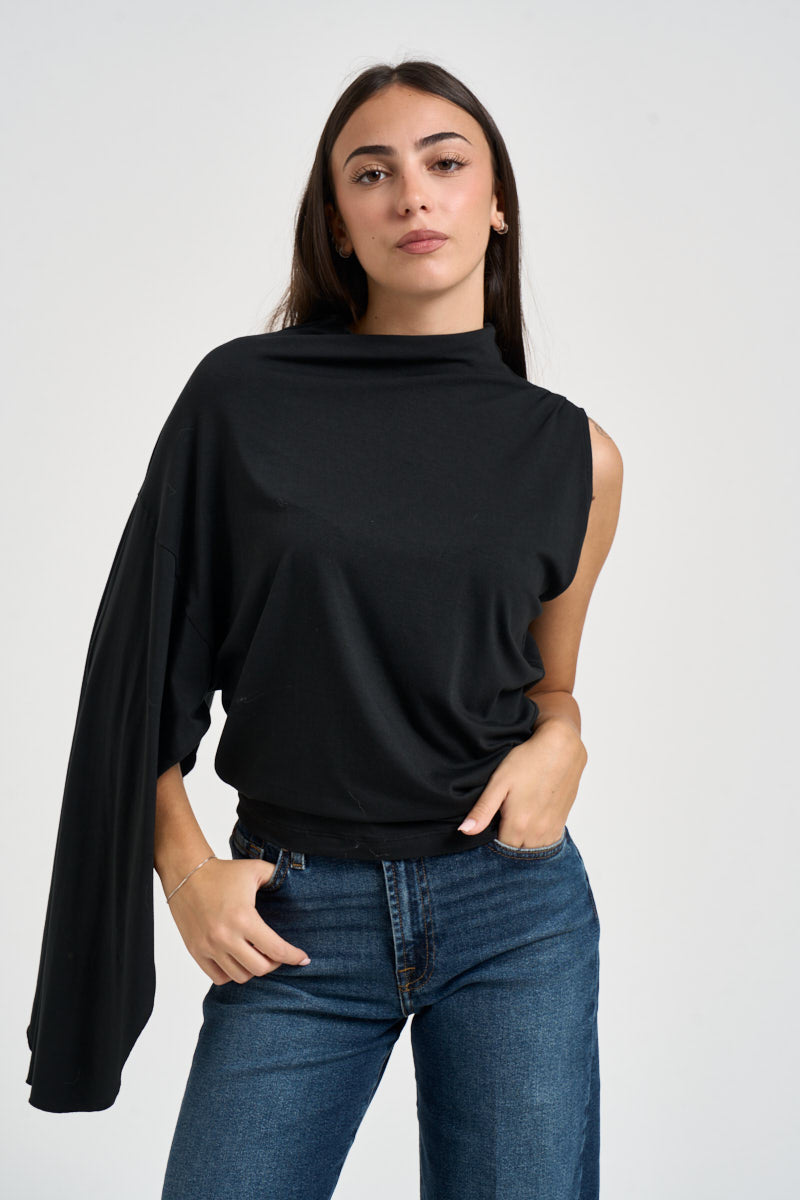 Blusa donna manica asimmetrica nera B03L0424 NERO PHILIA LOFT 