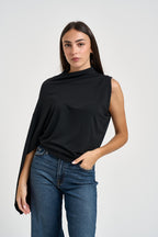 Blusa donna manica asimmetrica nera B03L0424 NERO PHILIA LOFT 