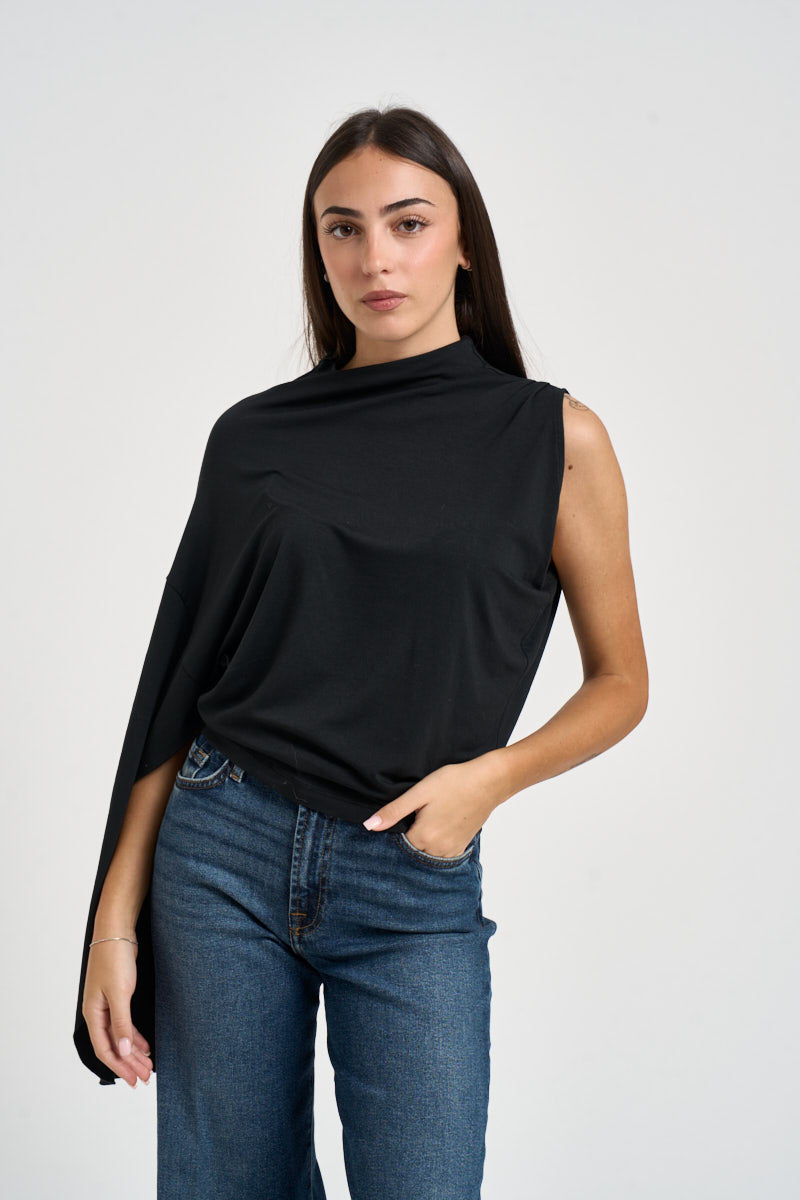 Blusa donna manica asimmetrica nera B03L0424 NERO PHILIA LOFT 