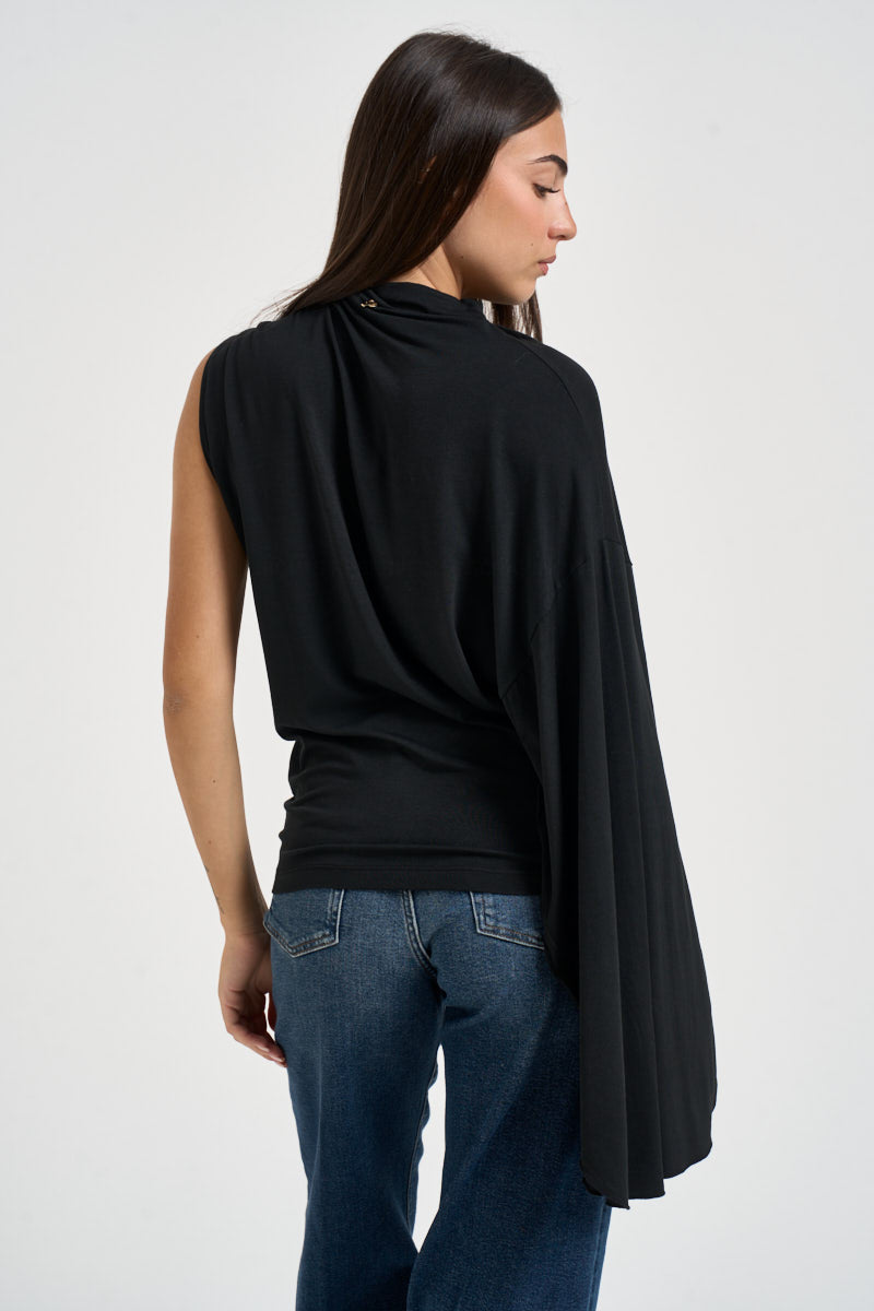 Blusa donna manica asimmetrica nera B03L0424 NERO PHILIA LOFT 