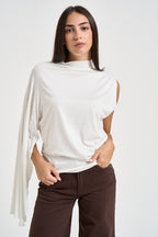 Blusa donna manica asimmetrica bianca B03L0424 PANNA PHILIA LOFT 