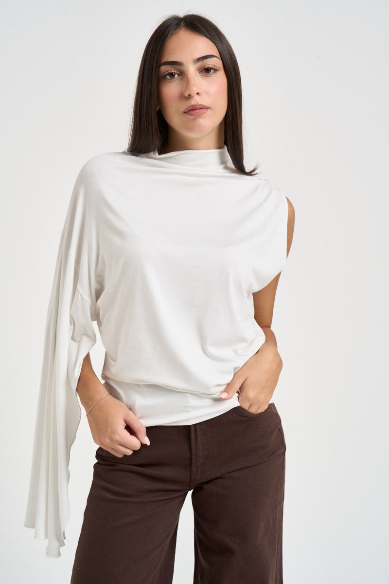 Blusa donna manica asimmetrica bianca B03L0424 PANNA PHILIA LOFT 