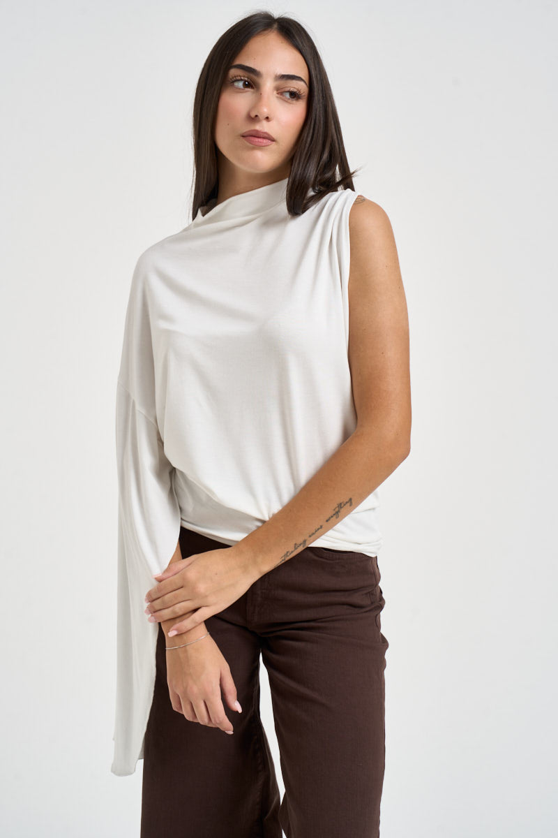 Blusa donna manica asimmetrica bianca B03L0424 PANNA PHILIA LOFT 