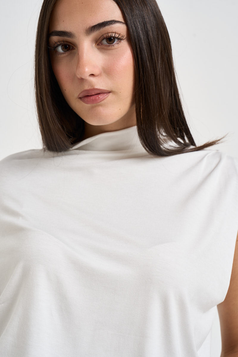 Blusa donna manica asimmetrica bianca B03L0424 PANNA PHILIA LOFT 