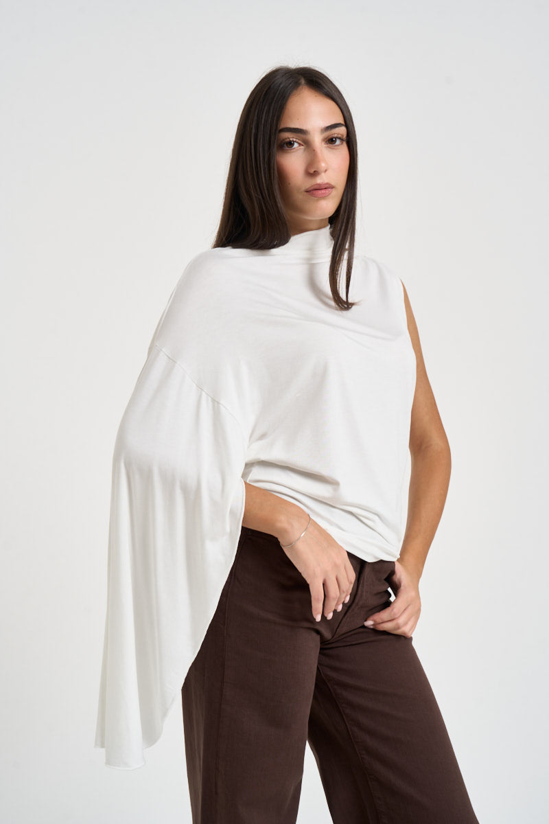 Blusa donna manica asimmetrica bianca B03L0424 PANNA PHILIA LOFT 