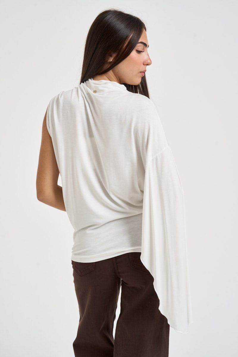 Blusa donna manica asimmetrica bianca B03L0424 PANNA PHILIA LOFT 