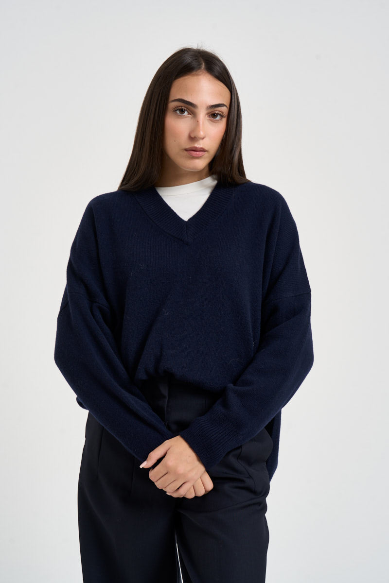 Maglione donna con spacchi laterali blu notte F03O0094 BLU PHILIA LOFT 