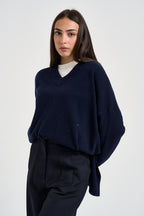 Maglione donna con spacchi laterali blu notte F03O0094 BLU PHILIA LOFT 