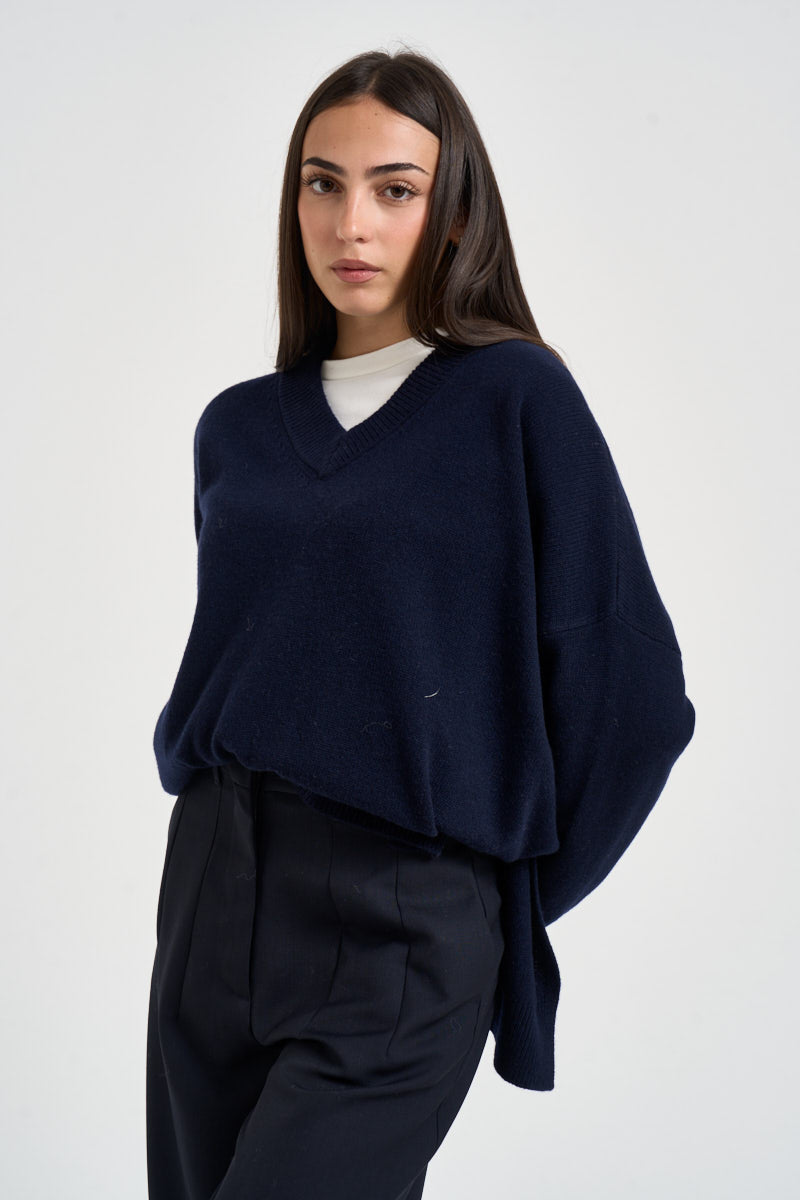 Maglione donna con spacchi laterali blu notte F03O0094 BLU PHILIA LOFT 