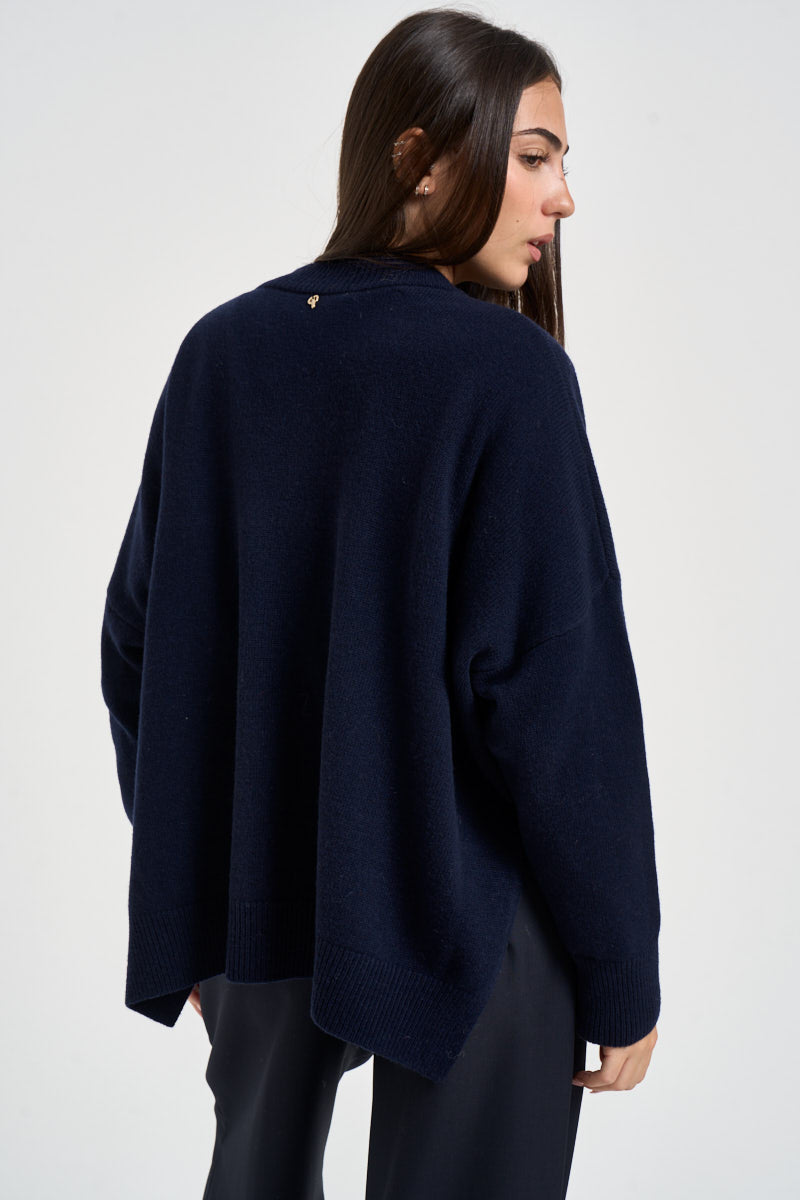 Maglione donna con spacchi laterali blu notte F03O0094 BLU PHILIA LOFT 