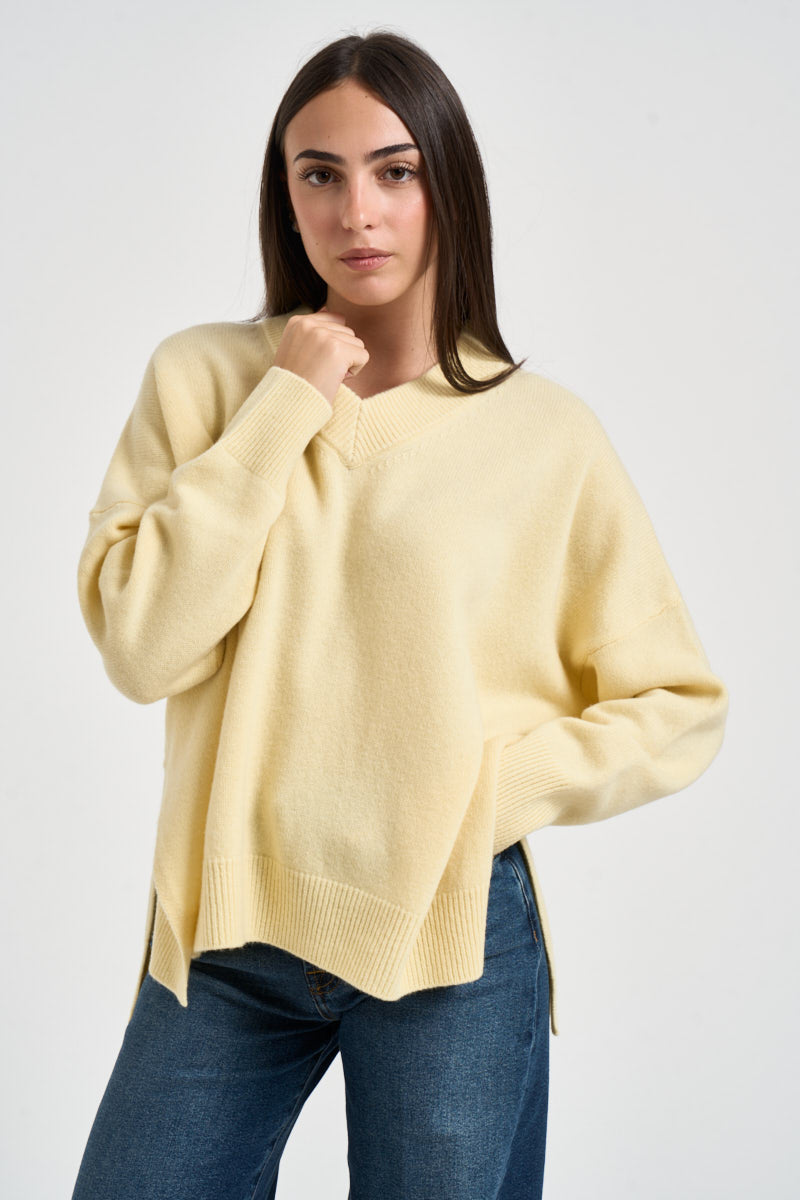 Maglione donna con spacchi laterali giallo pastello F03O0094 GIALLO PHILIA LOFT 