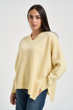 Maglione donna con spacchi laterali giallo pastello F03O0094 GIALLO PHILIA LOFT 
