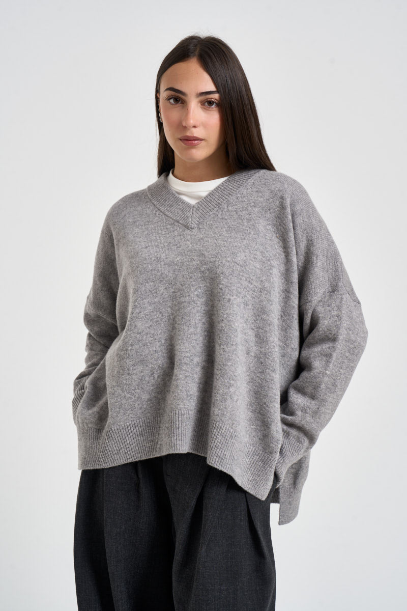 Maglione donna con spacchi laterali grigio mélange F03O0094 GRIGIO PHILIA LOFT 
