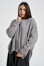 Maglione donna con spacchi laterali grigio mélange F03O0094 GRIGIO PHILIA LOFT 