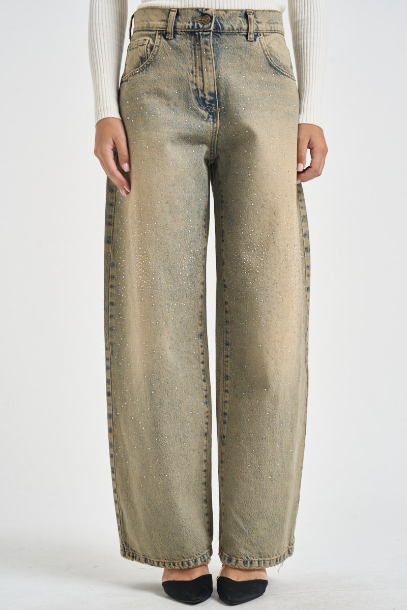 Jeans donna con strass effetto vintage celeste G03V0024  PHILIA LOFT 