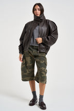 Giacca donna corta in ecopelle marrone scuro P03P0130 MORO PHILIA LOFT 