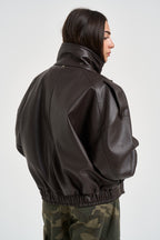 Giacca donna corta in ecopelle marrone scuro P03P0130 MORO PHILIA LOFT 