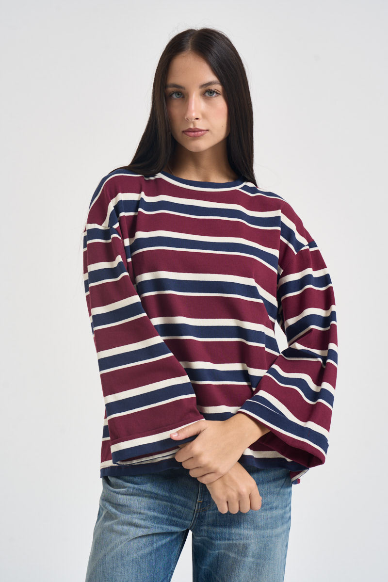 Maglia donna a righe bordeaux R03L0354 BORDEAUX PHILIA LOFT 