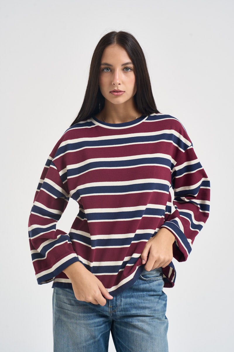 Maglia donna a righe bordeaux R03L0354 BORDEAUX PHILIA LOFT 