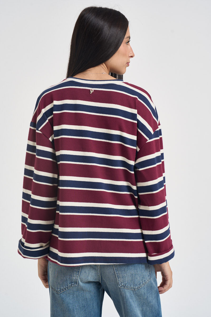 Maglia donna a righe bordeaux R03L0354 BORDEAUX PHILIA LOFT 