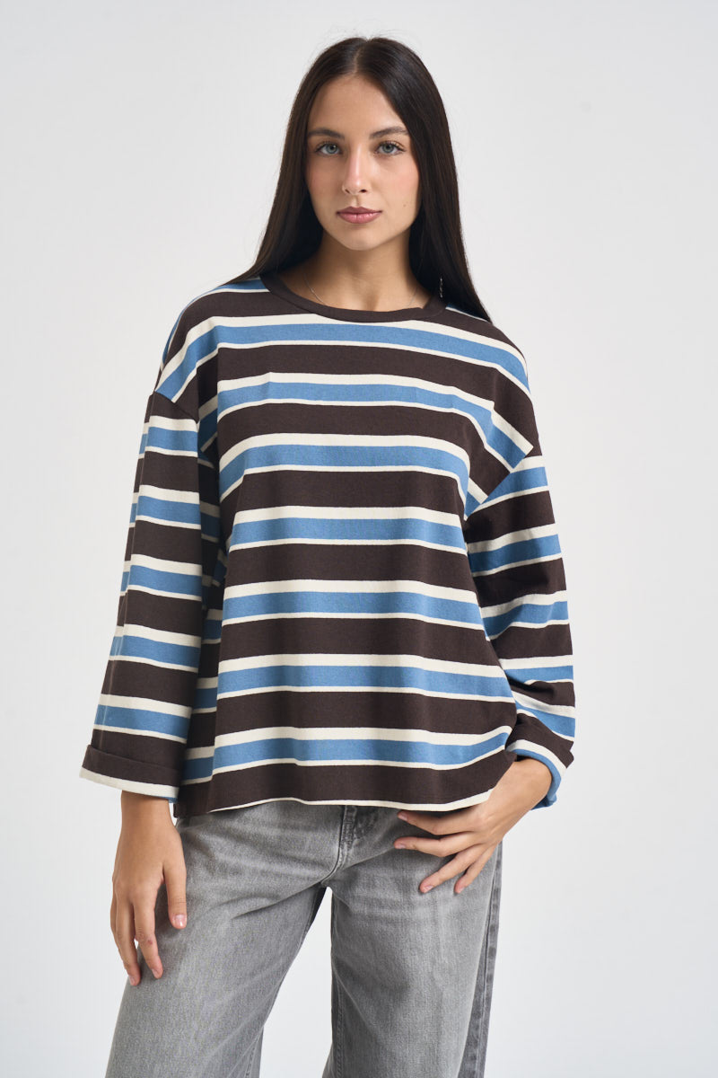 Maglia donna a righe moro R03L0354 MORO PHILIA LOFT 