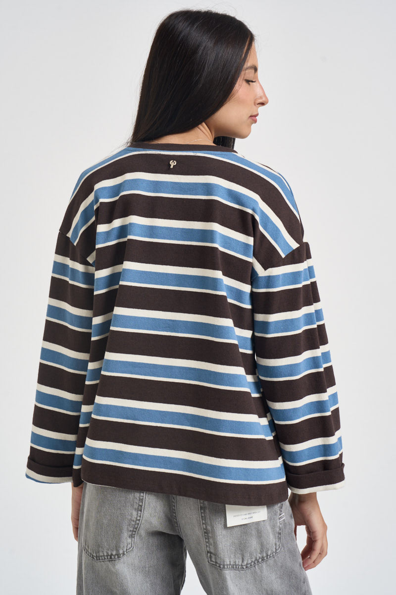 Maglia donna a righe moro R03L0354 MORO PHILIA LOFT 