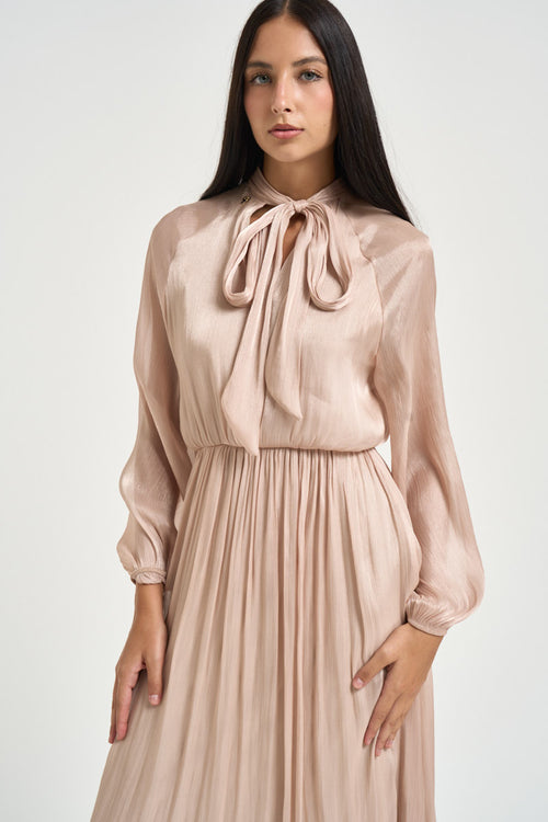 Abito lungo donna plissettato rosa cipria S03E0146 BEIGE PHILIA LOFT 