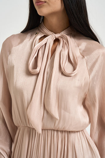 Abito lungo donna plissettato rosa cipria - 3