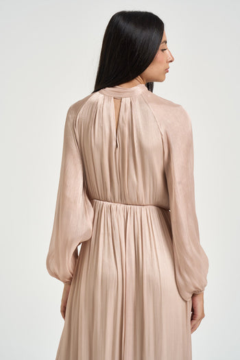 Abito lungo donna plissettato rosa cipria - 4