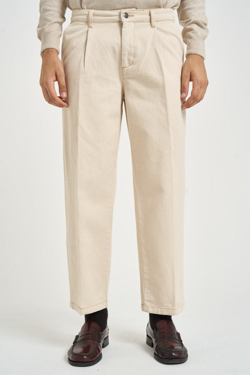 Pantalone uomo con pinces panna - 1