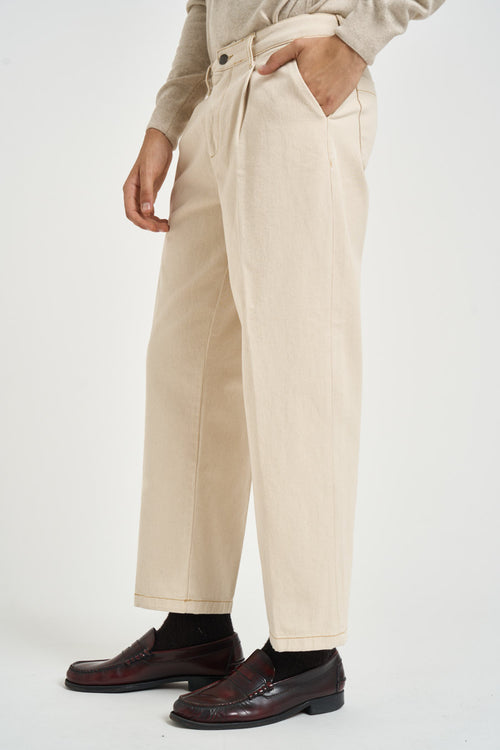 Pantalone uomo con pinces panna - 2