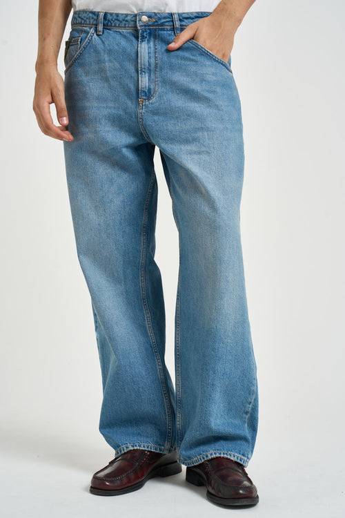 Jeans uomo wide fit in denim lavaggio medio - 1