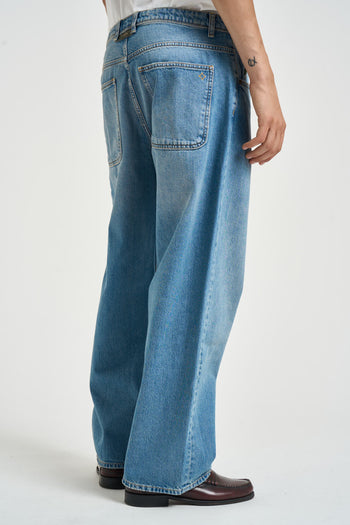 Jeans uomo wide fit in denim lavaggio medio - 4