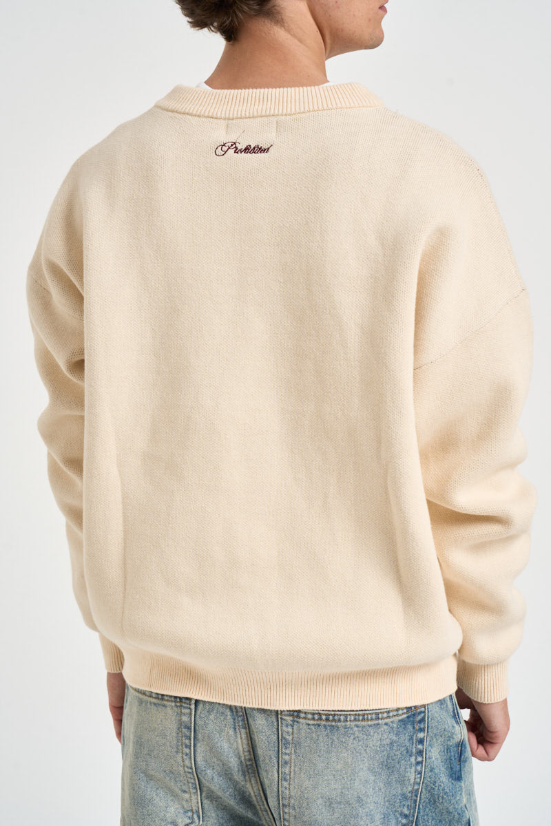 Maglione uomo girocollo ecrù 1180040 0107 PROHIBITED 