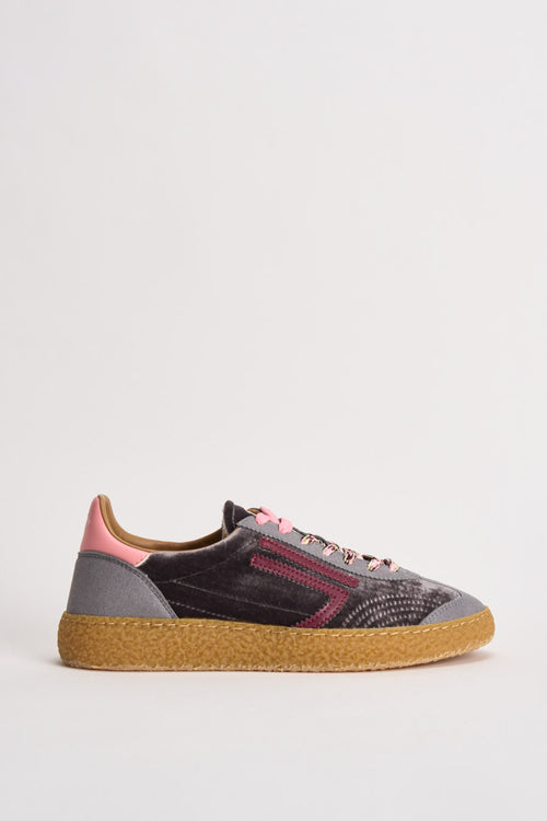 Sneakers donna Velvet grigie, rosa e bordeaux