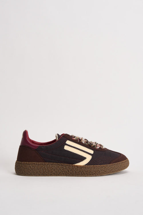 Sneakers donna marroni, bordeaux e panna