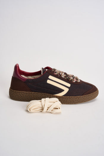 Sneakers donna marroni, bordeaux e panna - 3