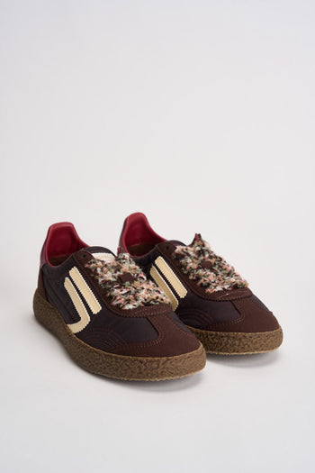 Sneakers donna marroni, bordeaux e panna - 4
